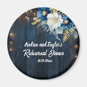 Rustikales blaues Holz Weiße Gastgeschenk Hochzeit Magnet (Vorne)