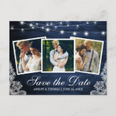 Rustikales blaues Holzleuchten Lace 3 Foto Save th Einladungspostkarte (Vorderseite)