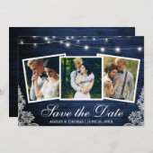 Rustikales blaues Holzleuchten Lace 3 Foto Save th Save The Date (Vorne/Hinten)