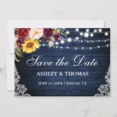 Rustikales blaues Holzleuchten mit gemischter Blum Save The Date (Vorderseite)