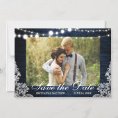 Rustikales blaues Holzleuchten Spitzen-Foto Save t Magneteinladung (Vorderseite)