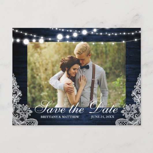 Rustikales blaues Holzleuchten Spitzen-Foto Save t Postkarte (Vorderseite)