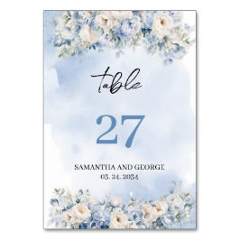 Rustikales, blaues Hydrangea, weiße Rosen Tischnummer