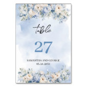 Rustikales, blaues Hydrangea, weiße Rosen Tischnummer (Rückseite)