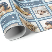 Rustikales blaues Imitat Denim 4 Foto Hundehund Na Geschenkpapier (Rolleneckpunkt)