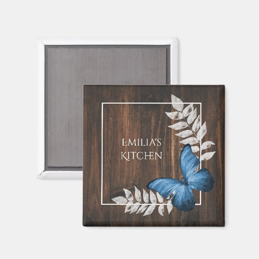 Rustikales blaues Schmetterlingsmagnet Magnet (Vorderseite/Rückseite)