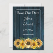 Rustikales Blaues Sonnenblumen Save the Date Ankündigung (Vorderseite)