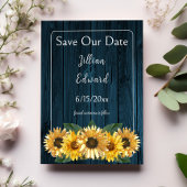 Rustikales Blaues Sonnenblumen Save the Date Ankündigung