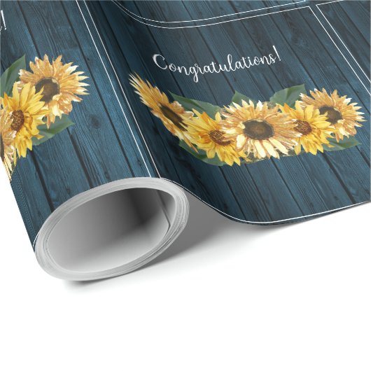 Rustikales blaues Sonnenblumenpapier Geschenkpapier (Rolleneckpunkt)