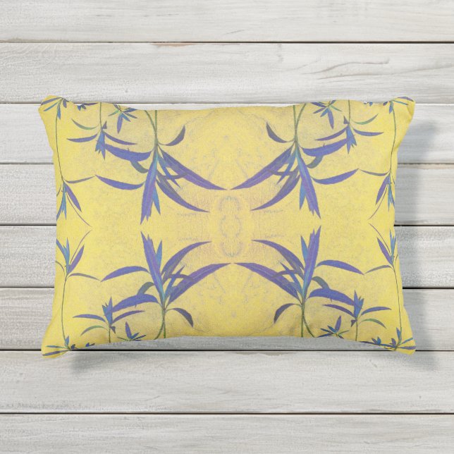 Rustikales Blaues und gelb Kissen Für Draußen (Vorderseite)