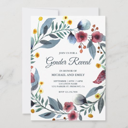 Rustikales Blaues und rosa Blutergussgeschlecht Einladung (Vorderseite)