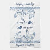 Rustikales Blaues und Weißes Huhn, Personalisiert Geschirrtuch (Vertikal)