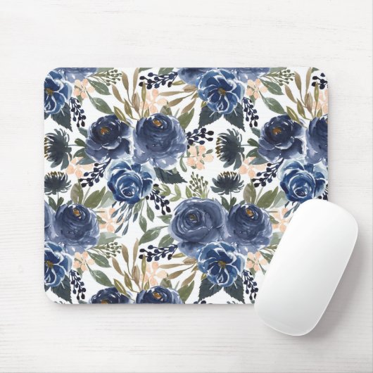 Rustikales blaues Wasserfarben-Rose und Peonies-Mu Mousepad (Mit Mouse)