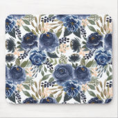 Rustikales blaues Wasserfarben-Rose und Peonies-Mu Mousepad (Vorne)