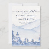 Rustikales blaues Wasserfarbengebirge Foto Save The Date (Vorderseite)