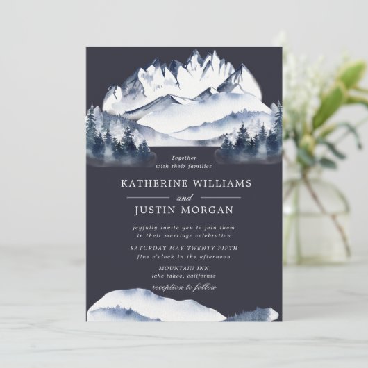 Rustikales blaues Wasserfarbengebirge Hochzeit Ein (Stehend Vorderseite)