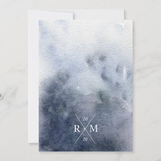 Rustikales blaues Wasserfarbengebirge Hochzeit Ein (Rückseite)