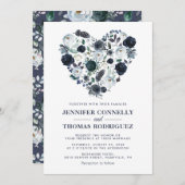 Rustikales blaues Wasserfarbenherz Hochzeit Einladung (Vorne/Hinten)