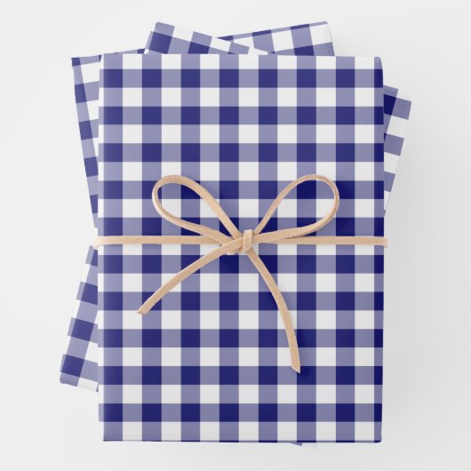 Rustikales blaues weißes Gingham-Muster Geschenkpapier Set (Beispiel)