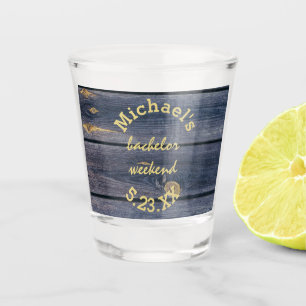 Rustikales Blauholz Bachelor Weekend Monogram Schnapsglas
