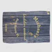 Rustikales Blauholz | Monogram Bachelor Weekend Golfhandtuch (Horizontal)