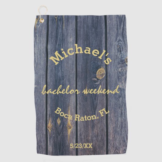 Rustikales Blauholz | Monogram Bachelor Weekend Golfhandtuch (Vorderseite)