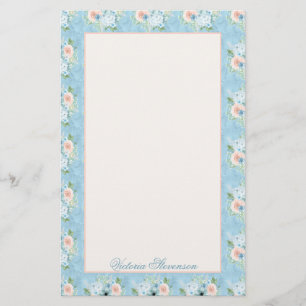 Rustikales blaurosa Shabby Chic Personalisiert Briefpapier