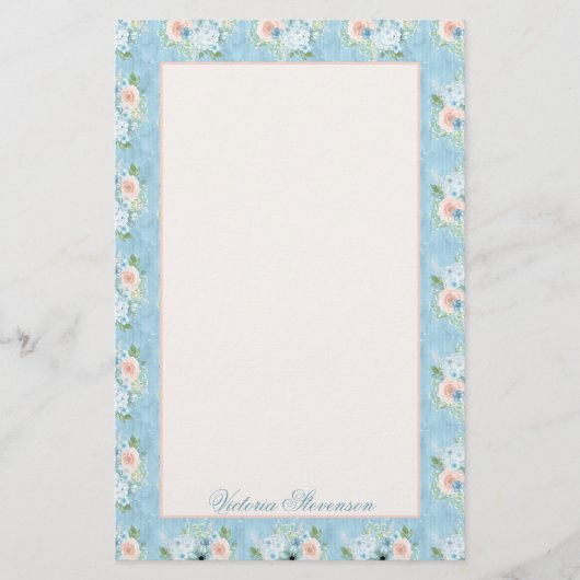 Rustikales blaurosa Shabby Chic Personalisiert Briefpapier (Vorderseite)