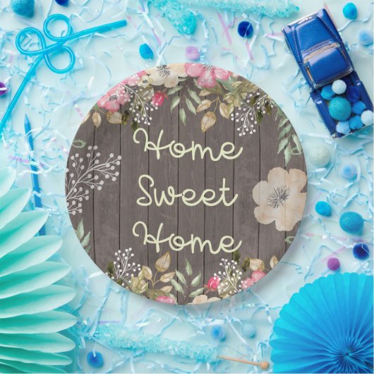 Rustikales Blick-Zuhause-süßes Zuhause-Blumenholz Pappteller (Party)