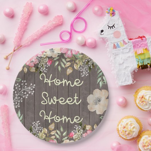 Rustikales Blick-Zuhause-süßes Zuhause-Blumenholz Pappteller (Party)