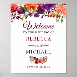 Rustikales Bloom Burgund Blume Hochzeit Begrüßungs Poster