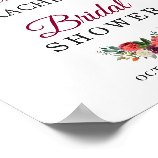 Rustikales Bloom Burgund Brautparty-Zeichen Poster (Ecke)