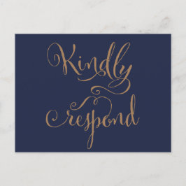 Rustikales Blue and Gold Wedding RSVP Einladungspostkarte