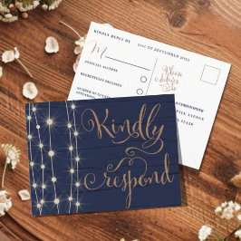 Rustikales Blue and Gold Wedding RSVP Einladungspostkarte