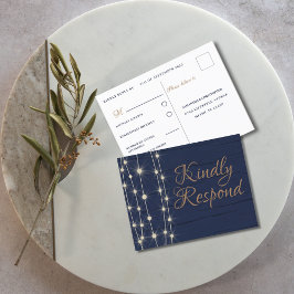 Rustikales Blue and Gold Wedding RSVP Einladungspostkarte