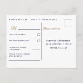 Rustikales Blue and Gold Wedding RSVP Einladungspostkarte (Rückseite)