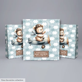 Rustikales Blue Baby Duschbeutel mit Bärenpiloten Mittlere Geschenktüte