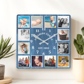 Rustikales Blue Barn Wood Farmhouse 12 Foto Collag Quadratische Wanduhr