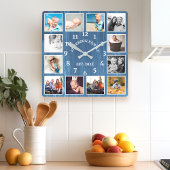 Rustikales Blue Barn Wood Farmhouse 12 Foto Collag Quadratische Wanduhr