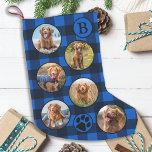 Rustikales Blue Black Kariert Fun Pet Foto Collage Kleiner Weihnachtsstrumpf<br><div class="desc">Dekorieren Sie Ihre Zuhause und verwöhnen Sie Ihr Lieblingstier mit diesem niedlichen und lustigen Foto Collage und monogramm Weihnachtsfeier Strumpf in einem blauen und schwarzen Büffel Karo kariertes Design . 12 Fotos, 6 auf jeder Seite, für alle Ihre Jahre Lieblings-Fotos und Erinnerungen. Sie können ein Foto machen, um jeden Monat...</div>