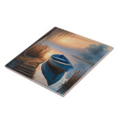 Rustikales Blue Boat bei Sonnenaufgang Fliese (Seite)