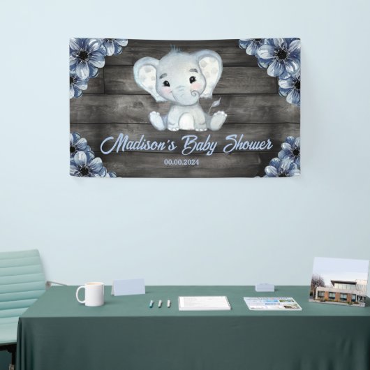 Rustikales Blue Boy Elephant Hintergrund Baby Dusc Banner (Messeveranstaltung)