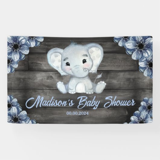 Rustikales Blue Boy Elephant Hintergrund Baby Dusc Banner (Horizontal)