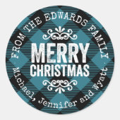 Rustikales Blue Buffalo Karo Weihnachtsgeschenk Ta Runder Aufkleber (Vorderseite)