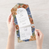 Rustikales Blue & Burnt Orange Rust Floral Dinner All In One Einladung (Abreißen)