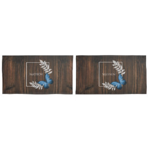 Rustikales Blue Butterfly Pillow Case Kissenbezug