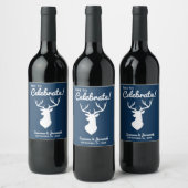 Rustikales Blue Country Buck Deer Silhouette Hochz Weinetikett (Flaschen)