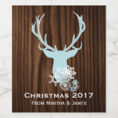 Rustikales Blue Deer Head Weihnachtsweinlabel Weinetikett (Einzelnes Label)