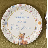 Rustikales Blue Floral Fox Baby Dusche Party Pappteller