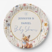 Rustikales Blue Floral Fox Baby Dusche Party Pappteller (Vorderseite)